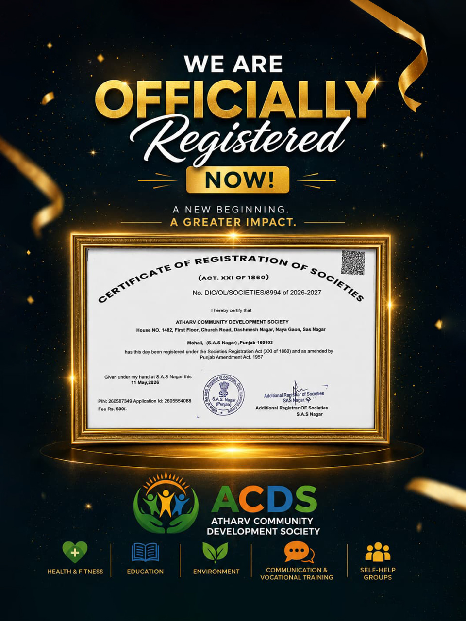 ACDS Official Registration Certificate